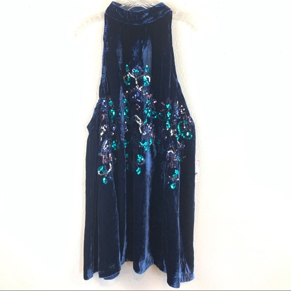 Free People Jills Sequin Swing Mini Blue Combo NWT - Picture 3 of 14